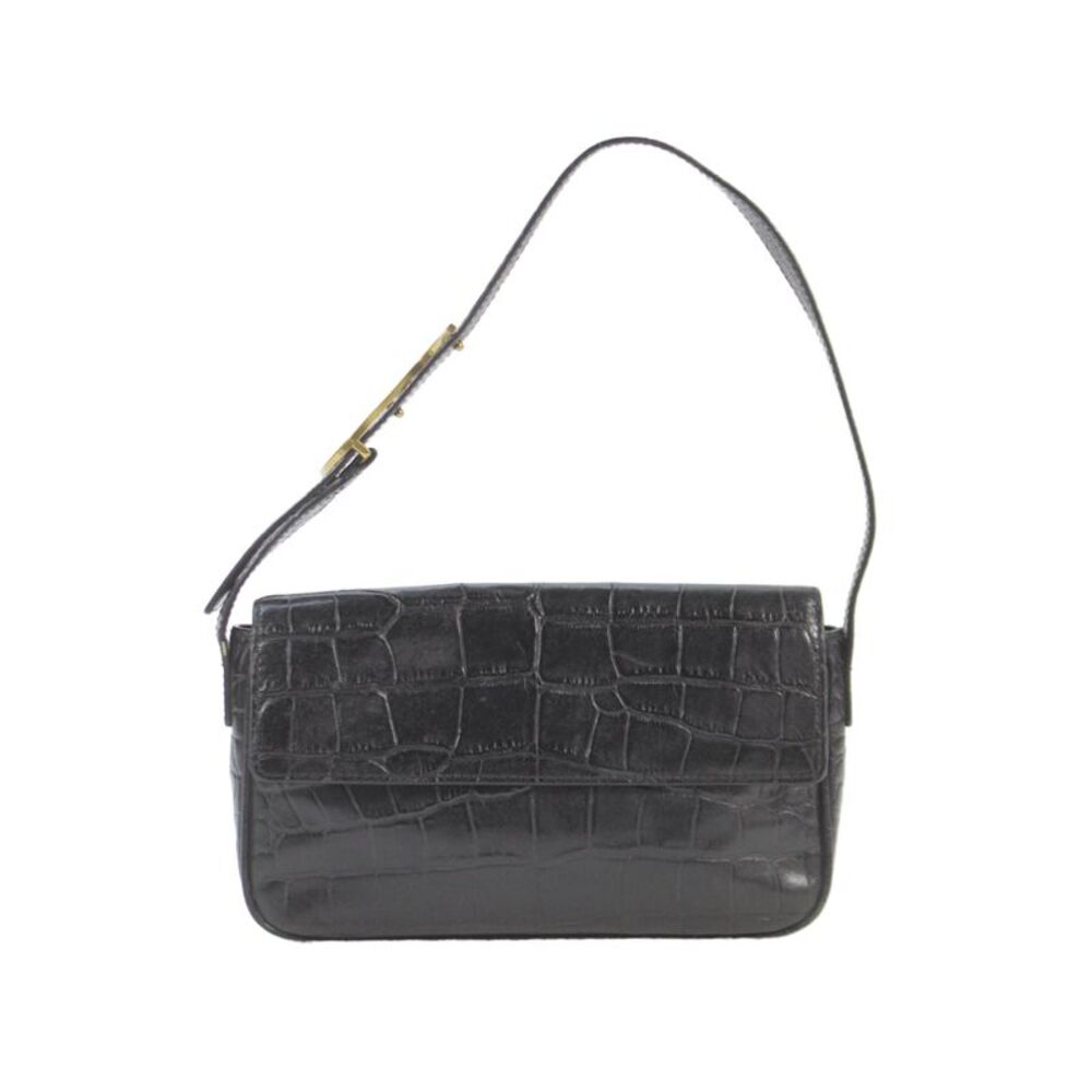 Staud Womens Leather Embossed Shoulder Bag Black